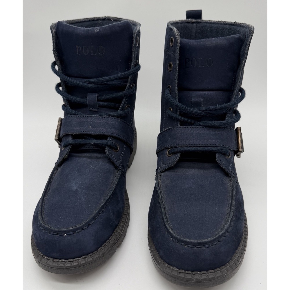 Polo Ralph Lauren Ranger Hi II Polo Bear Navy Suede Boots Boys 5 Womens 6.5 7 - Picture 2 of 10